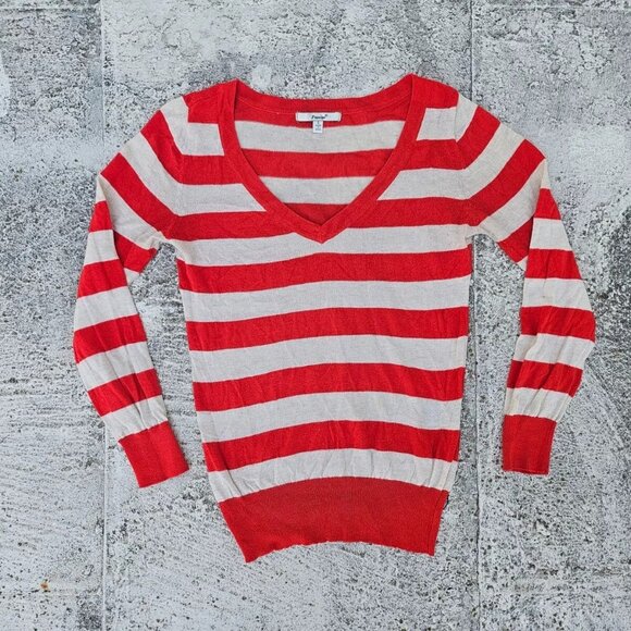 Papaya Women Top Long Sleeve Striped Light Weight Sweater V Neck Size S - Picture 2 of 8